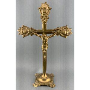 Vintage Brass Standing Crucifix / Altar Cross with Corpus